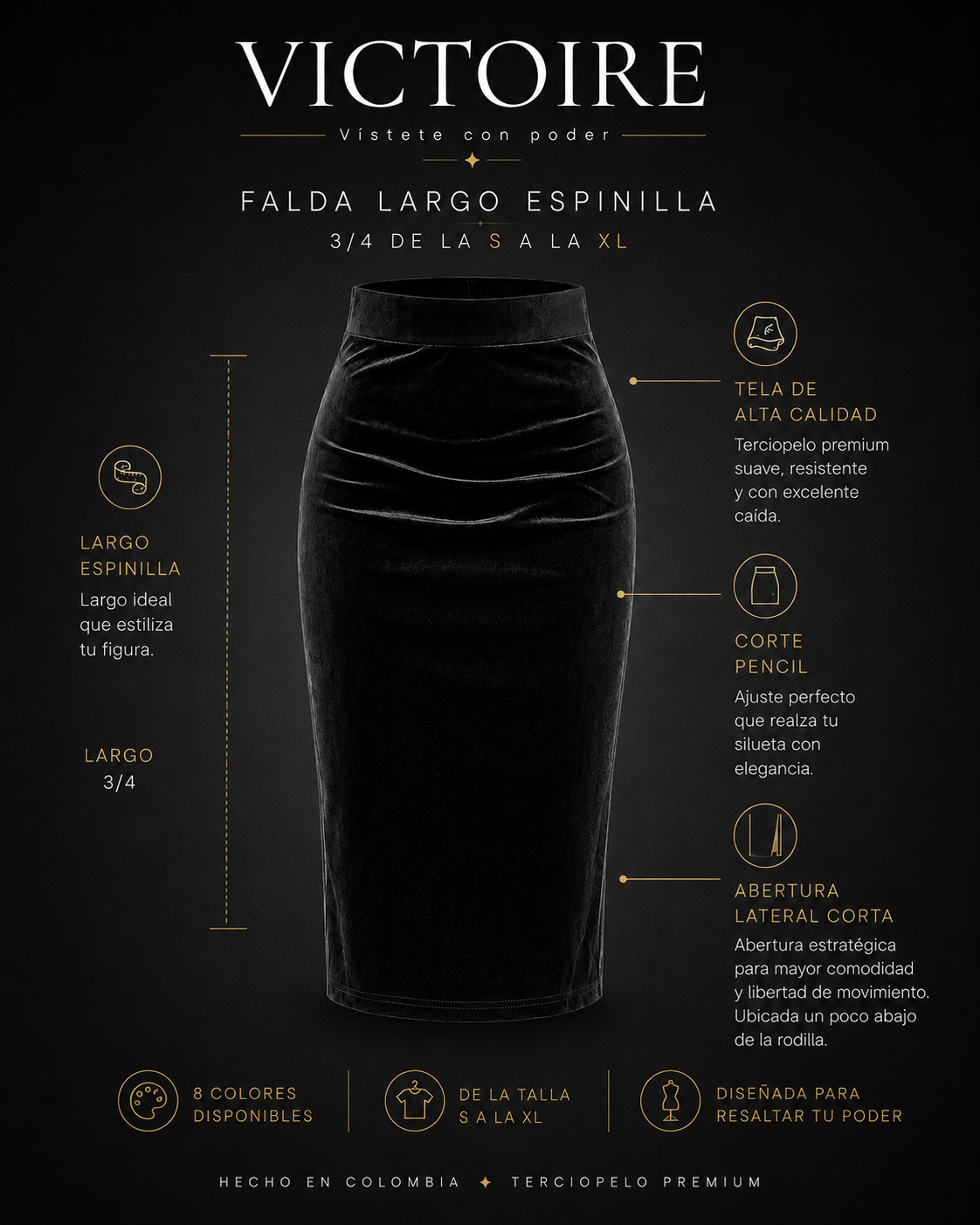 Falda Largo 3/4 Espinilla - en Terciopelo — Victoire Signature