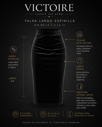 Falda Largo 3/4 Espinilla - en Terciopelo — Victoire Signature
