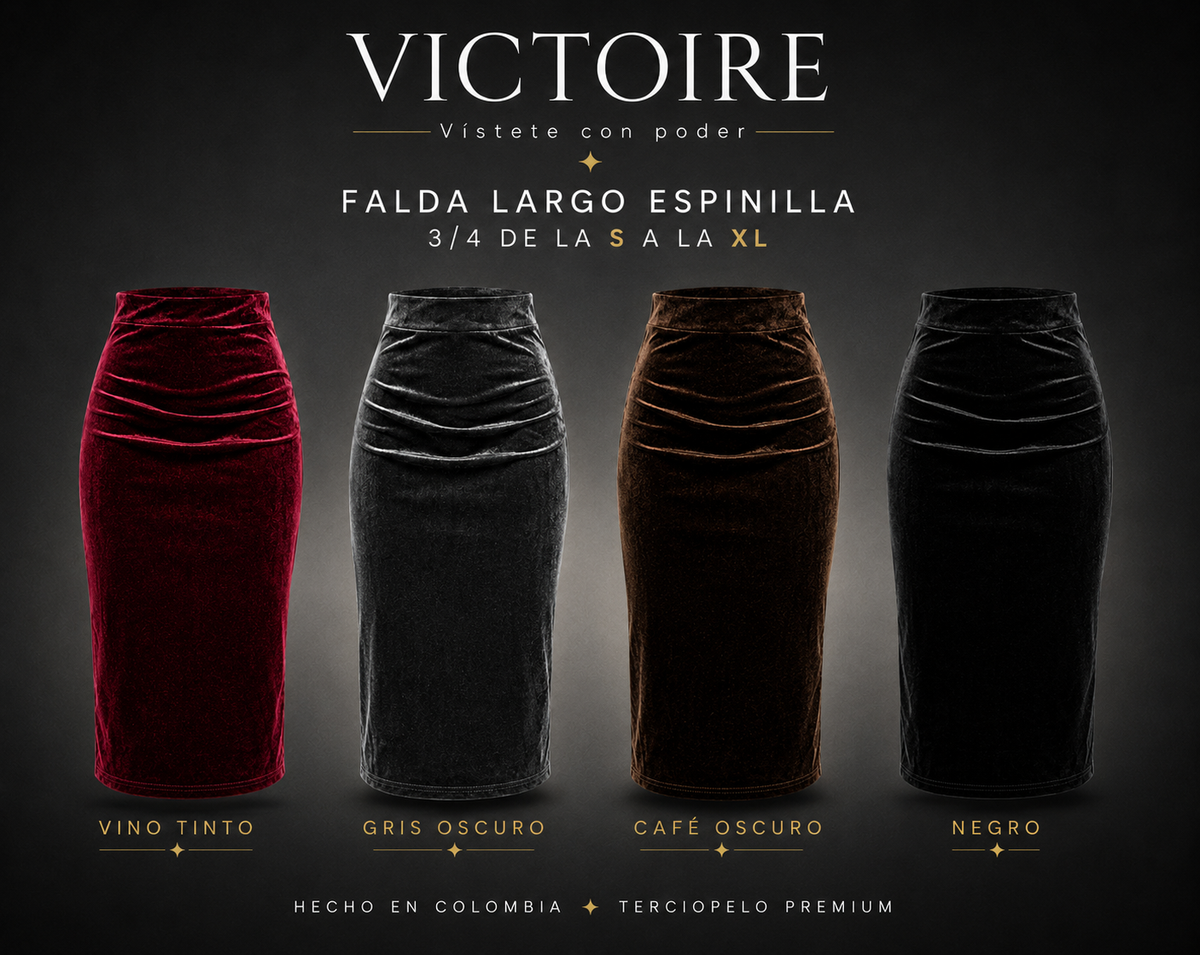Falda Largo 3/4 Espinilla - en Terciopelo — Victoire Signature