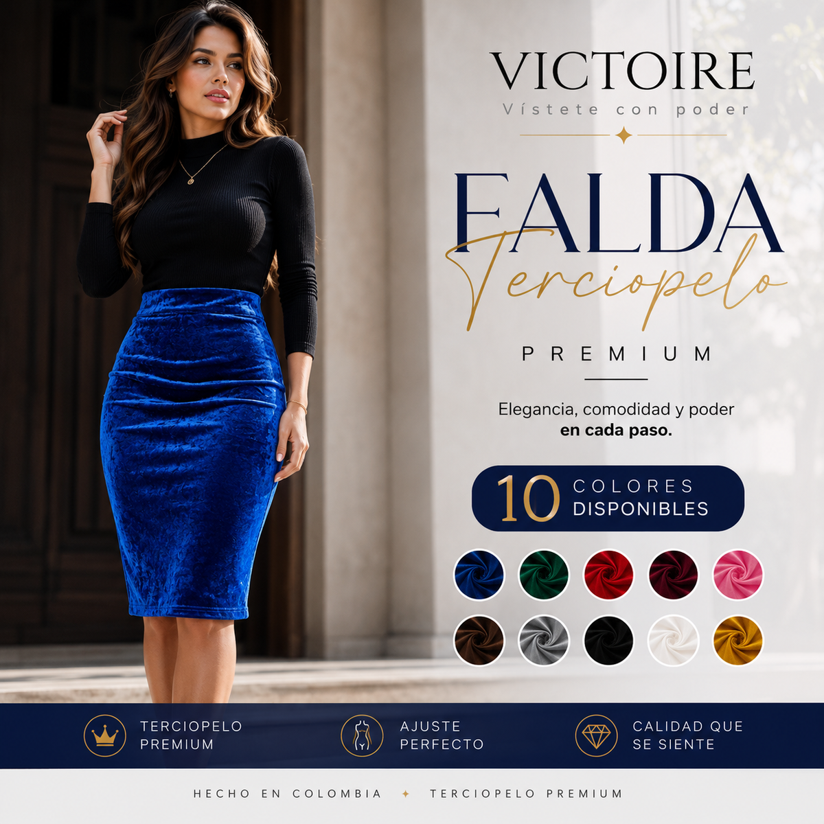 Falda Rodilla en Terciopelo — Victoire Signature