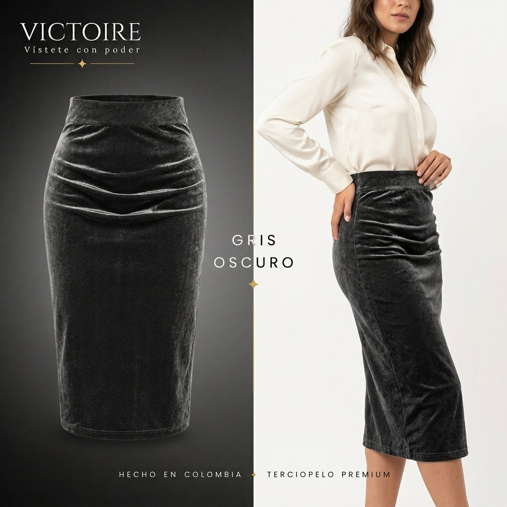 Falda Largo 3/4 Espinilla - en Terciopelo — Victoire Signature