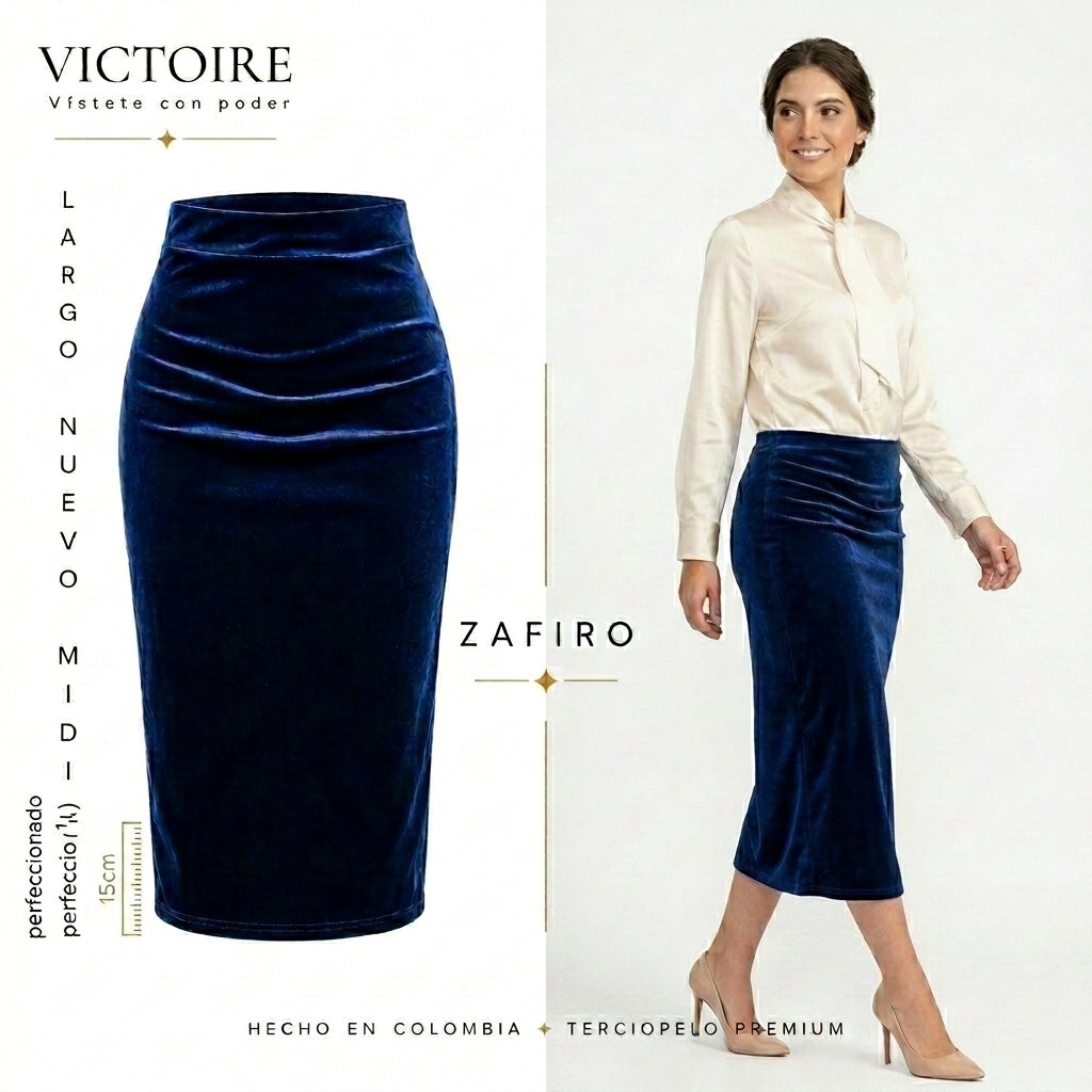 Falda Largo 3/4 Espinilla - en Terciopelo — Victoire Signature