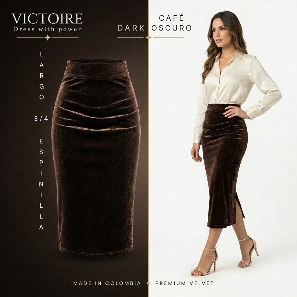 Falda Largo 3/4 Espinilla - en Terciopelo — Victoire Signature