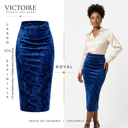 Falda Largo 3/4 Espinilla - en Terciopelo — Victoire Signature