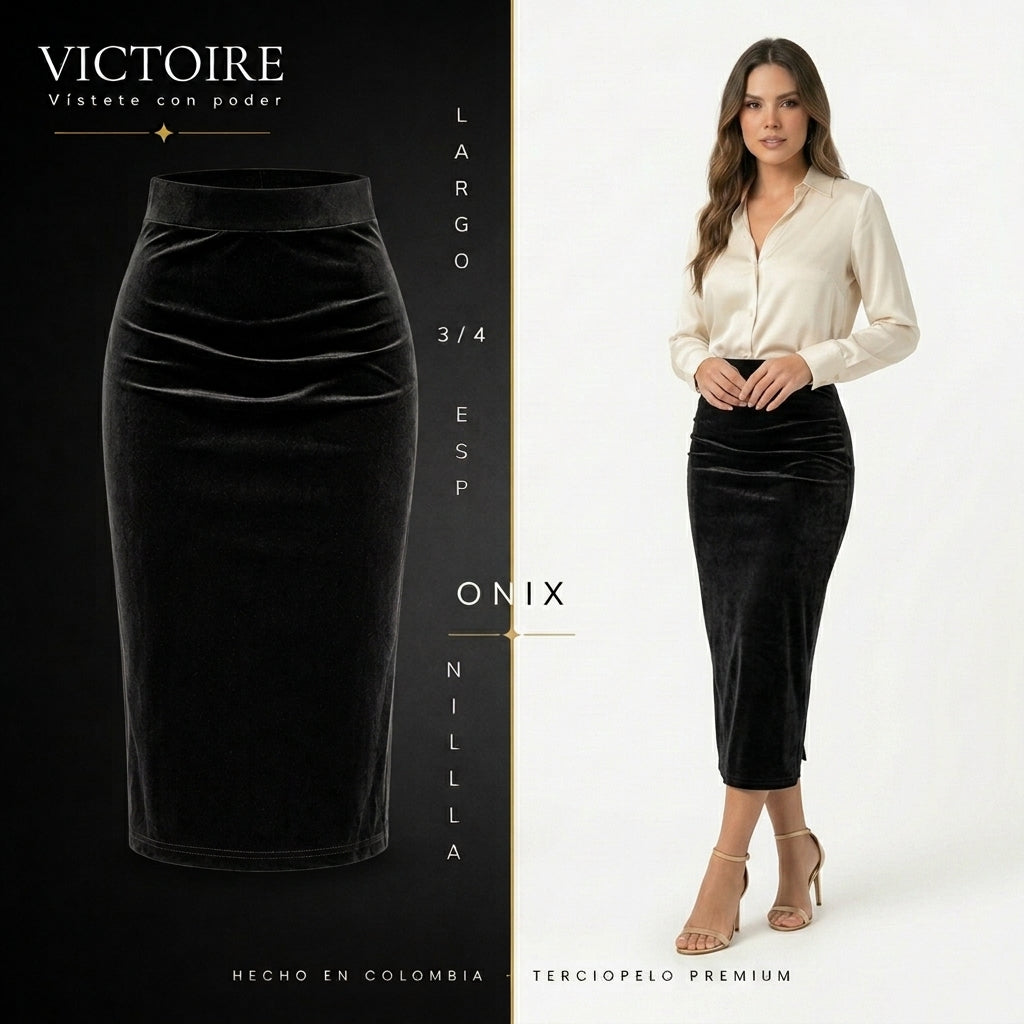Falda Largo 3/4 Espinilla - en Terciopelo — Victoire Signature