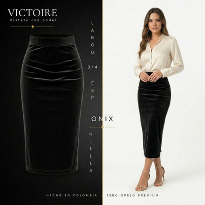 Falda Largo 3/4 Espinilla - en Terciopelo — Victoire Signature