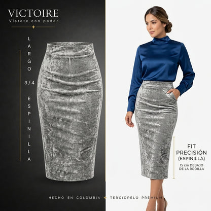 Falda Largo 3/4 Espinilla - en Terciopelo — Victoire Signature
