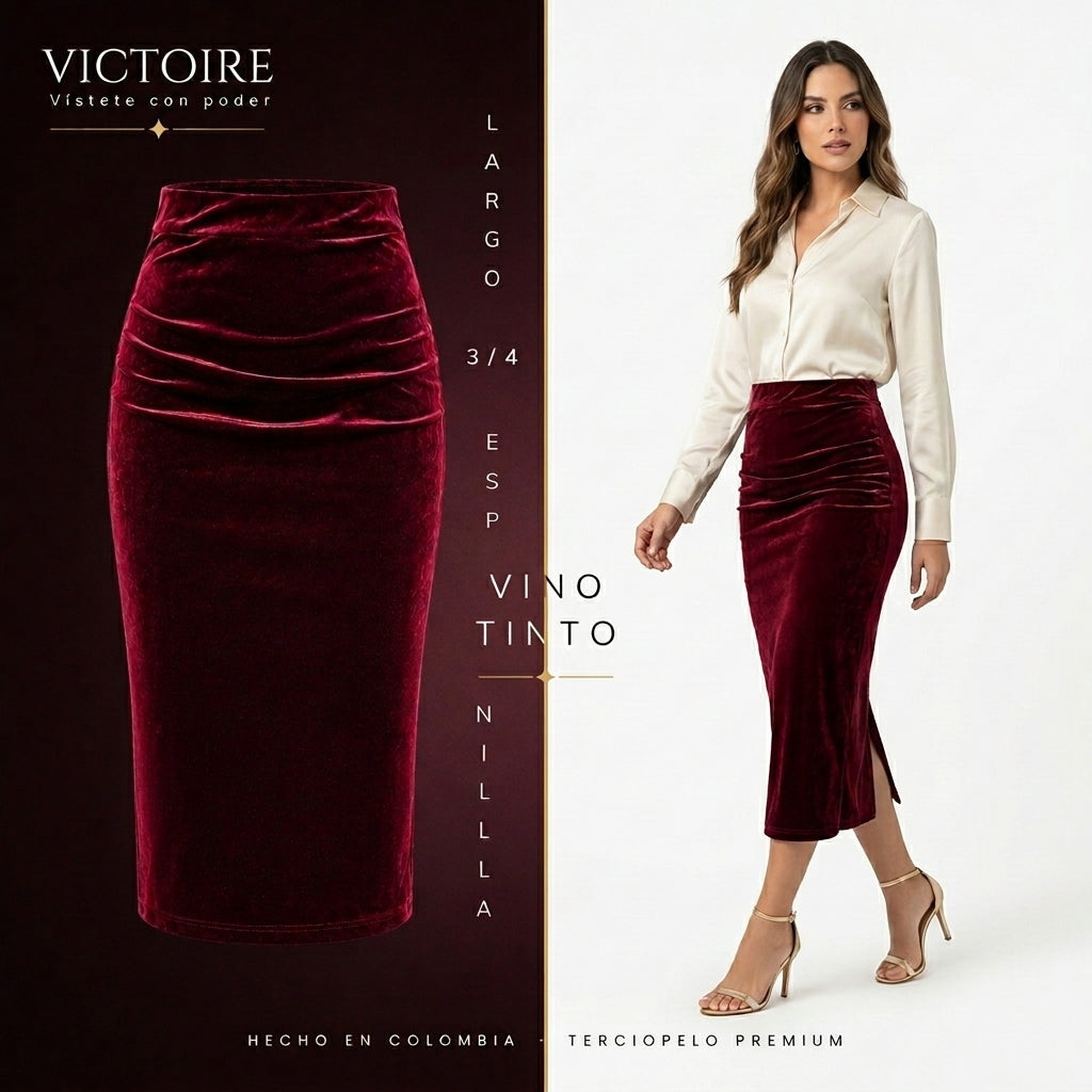 Falda Largo 3/4 Espinilla - en Terciopelo — Victoire Signature