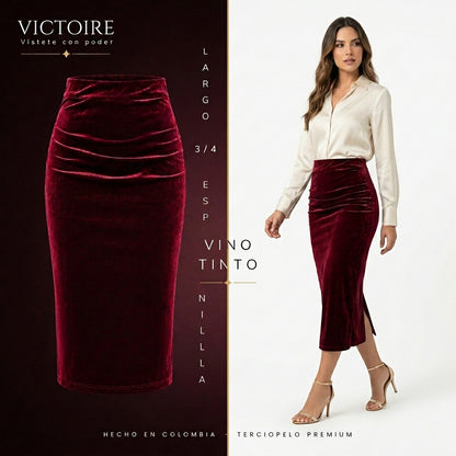 Falda Largo 3/4 Espinilla - en Terciopelo — Victoire Signature