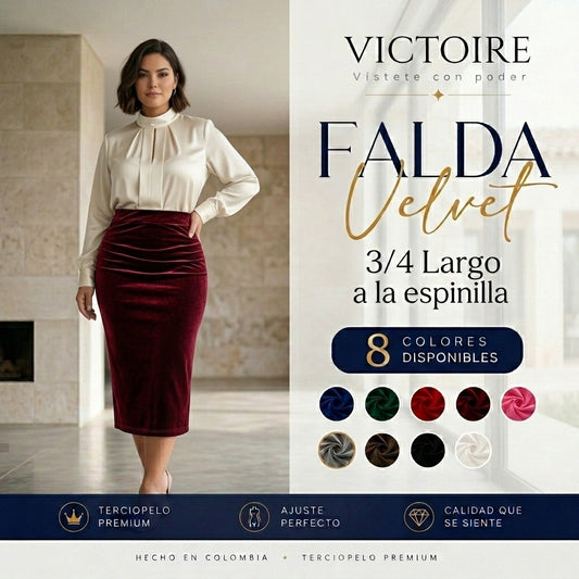 Falda Largo 3/4 Espinilla - en Terciopelo — Victoire Signature