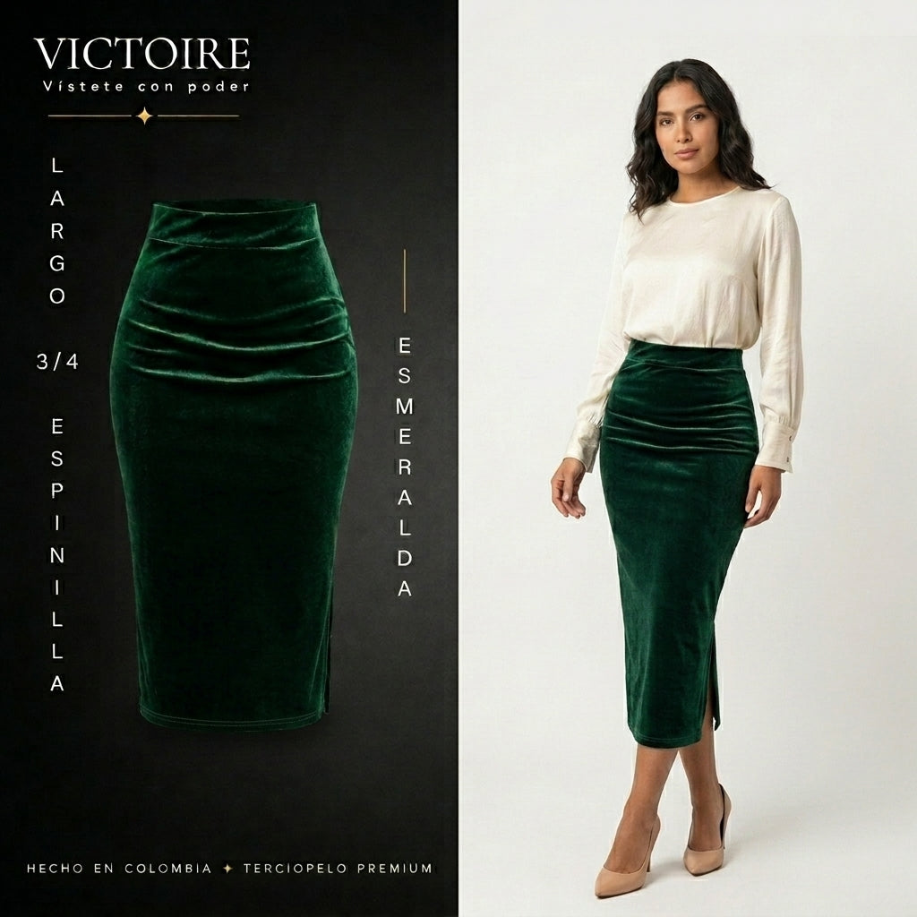 Falda Largo 3/4 Espinilla - en Terciopelo — Victoire Signature