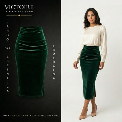 Falda Largo 3/4 Espinilla - en Terciopelo — Victoire Signature